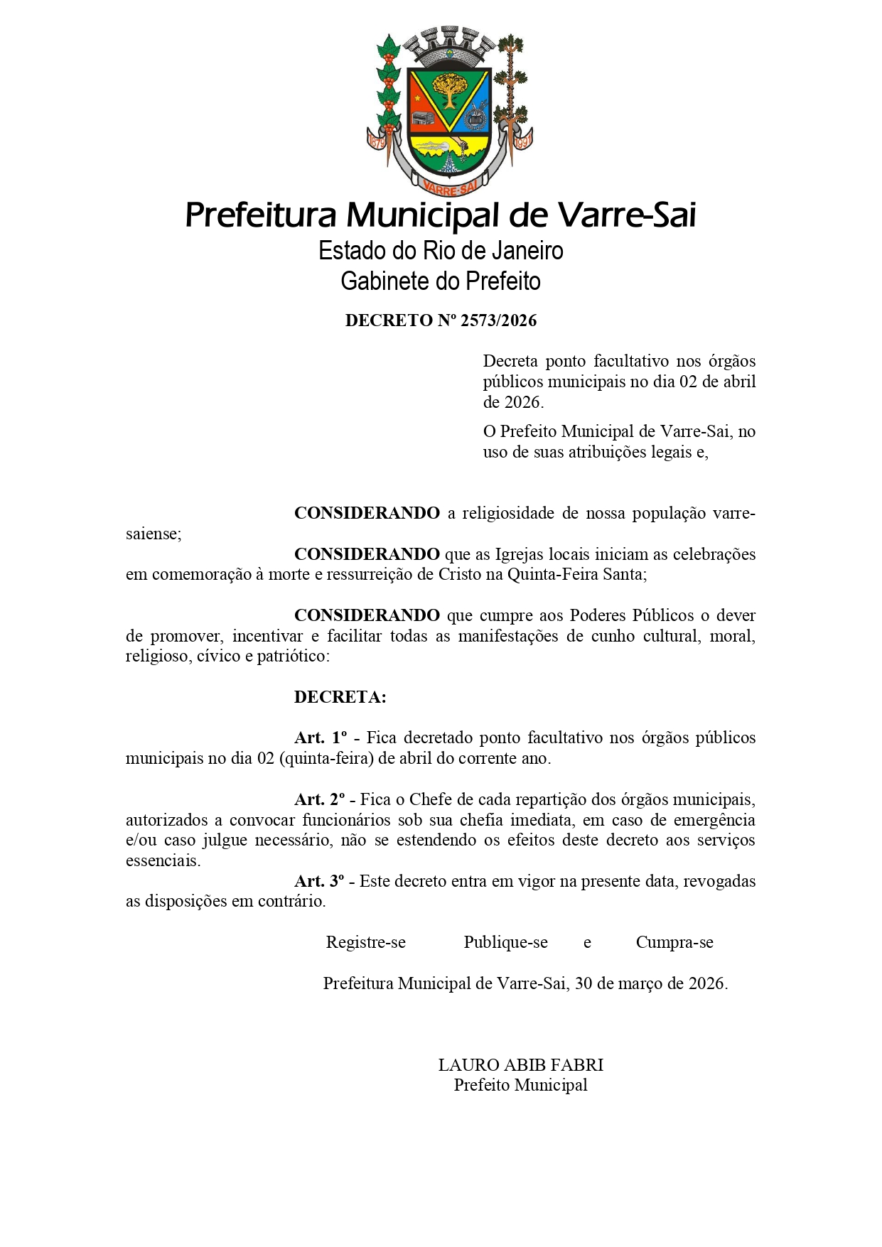 DECRETO N° 2573 2026